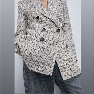 Zara DOUBLE BREASTED TWEED BLAZER JACKET COAT NEW